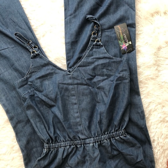 SPOON SLEEVELESS 1 PC JUMPSUIT CHAMBRAY BLUE SZ Sm - Picture 3 of 8